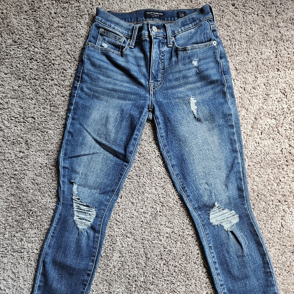 Lucky Brand High Rise Skinny Bridgette 0/25 Distressed Blue Wash